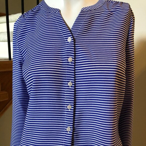 Talbots Lg Slv Button Down Striped Shirt w Waist Tie Purple + White Sz SP NWT - Picture 3 of 5